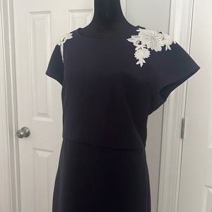 Blue dress with white floral detail on shoulder - Anne Taylor